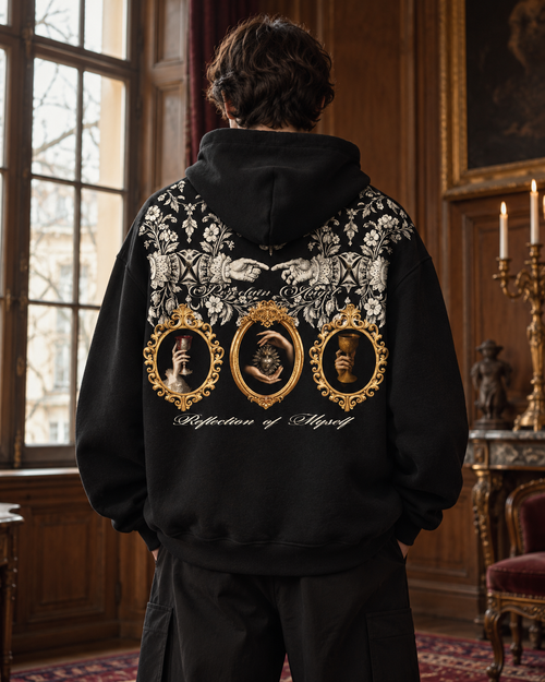 Gold-Frame — hoodie noir porté, vue de dos