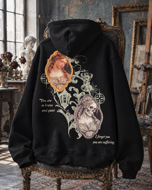 Portrait & Skull — hoodie noir, vue de dos